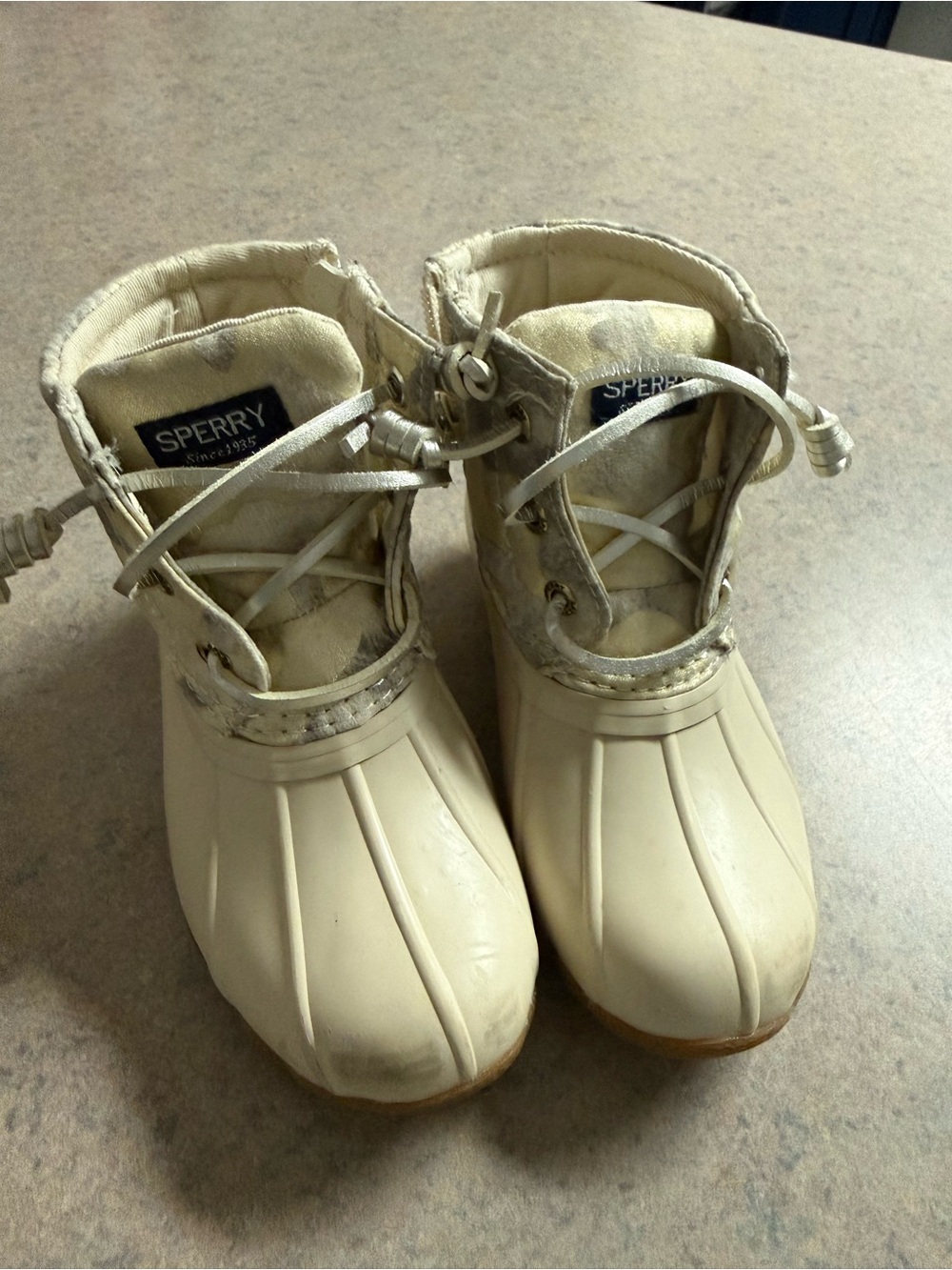 Sperry toddler  Cream Lace-Up Duck Boots